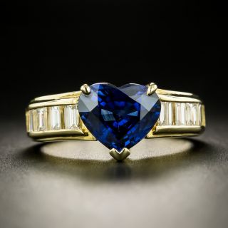 Estate 3.27 Carat Heart-Shaped Sapphire and Diamond Ring - 3