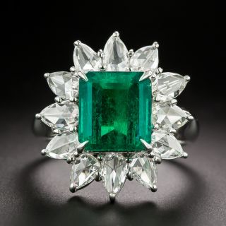 Estate 3.30 Carat Muzo Emerald And Pear-Shaped Rose Cut Diamond Ring - GRS - 2