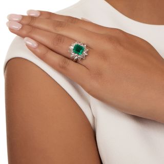 Estate 3.30 Carat Muzo Emerald And Pear-Shaped Rose Cut Diamond Ring - GRS