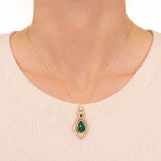 Estate 3.32 Cabochon Emerald and Diamond Pendant