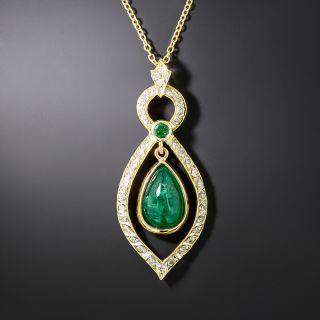 Estate 3.32 Cabochon Emerald and Diamond Pendant - 2