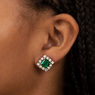 Estate 3.65 Carat Total Weight Colombian Emerald and Diamond Earrings - AGL - 2