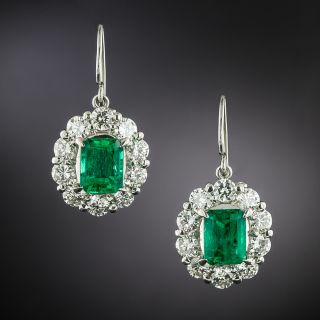 Estate 3.78 Carat Emerald and Diamond Drop Earrings - GIA - 2