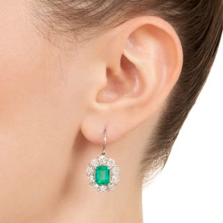 Estate 3.78 Carat Emerald and Diamond Drop Earrings - GIA