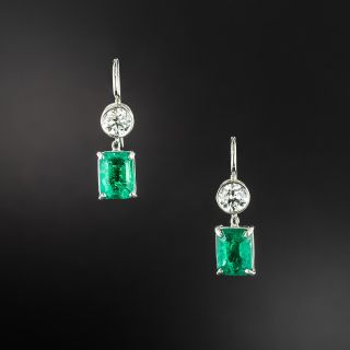 Estate 3.83 Carat Colombian Emerald And Diamond Earrings - GIA - 7