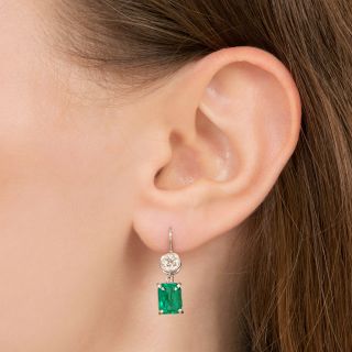 Estate 3.83 Carat Colombian Emerald And Diamond Earrings - GIA