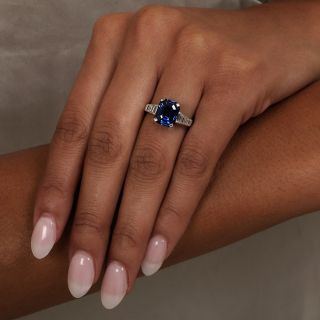 Estate 3.83 Carat Radiant Step-Cut Ceylon Sapphire and Diamond Ring