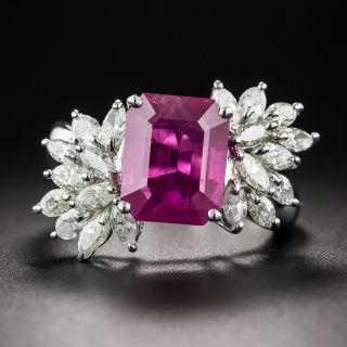 Estate 3.91 Carat Pink Burmese Sapphire and Marquise Diamond Ring - 1