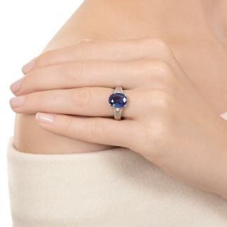 Estate 3.99 Carat No-Heat Sapphire and Diamond Ring - GRS