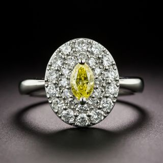 Estate .32 Carat Intense Fancy Yellow Marquise Diamond Ring - 2