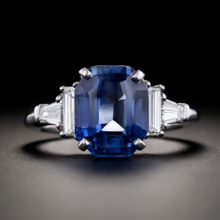 Estate 4.10 Carat Octagonal No-Heat Sapphire and Diamond Ring  - 2