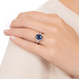 Estate 4.10 Carat Octagonal No-Heat Sapphire and Diamond Ring 