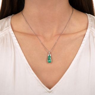 Estate 4.69 Carat Pear-Shaped Emerald and Diamond Pendant