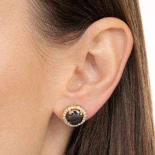 Estate 4.85 Carat Black Diamond Halo Earrings