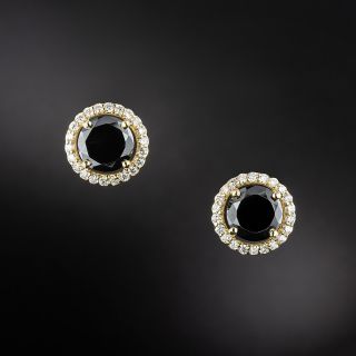 Estate 4.85 Carat Black Diamond Halo Earrings - 2