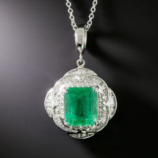 Estate 4.86 Carat Colombian Emerald and Diamond Pendant Necklace - GIA - 3