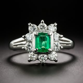 Estate .43 ct Emerald and Diamond Halo Ring - 3