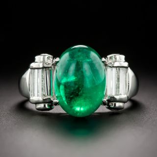 Estate 5.04 Carat Cabochon Emerald and Diamond Ring - 3