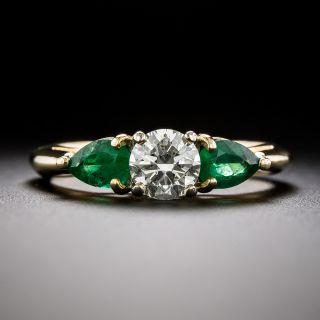 Estate .50 Carat Diamond and Emerald Ring - GIA J SI1 - 3