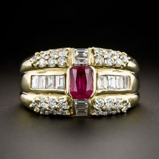 Estate .61 Carat Emerald-Cut Ruby and Diamond Ring - 3
