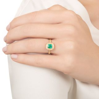Estate .66 Carat Cushion-Cut Emerald and Diamond Halo Ring 