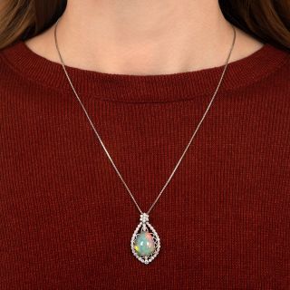 Estate 8.23 Carat Jelly Opal and Diamond Pendant
