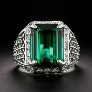 Estate 8.33 Carat Tourmaline and Diamond Basket Weave Ring - 3