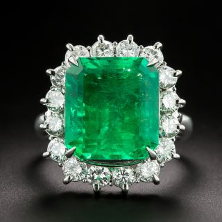 Estate 8.51 Carat Colombian Emerald and Diamond Halo Ring - GIA - 2