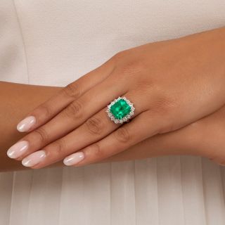 Estate 8.51 Carat Colombian Emerald and Diamond Halo Ring - GIA