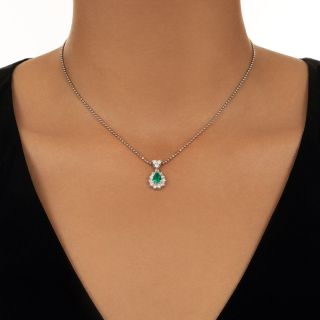 Estate .80 Carat Pear-Shaped Emerald and Diamond Pendant