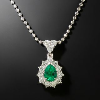 Estate .80 Carat Pear-Shaped Emerald and Diamond Pendant - 2