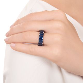 Estate 9.00 Carat Total Emerald-Cut Sapphire Eternity Ring, Size 6 1/4