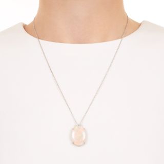 Estate 9.03 Carat Opal and Diamond Pendant Necklace