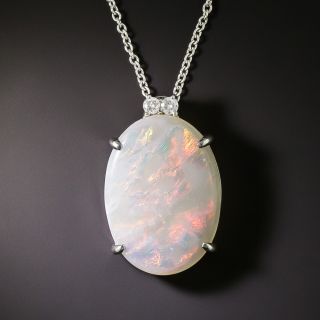 Estate 9.03 Carat Opal and Diamond Pendant Necklace - 2