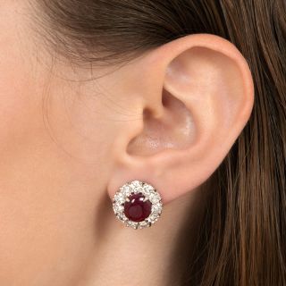 Estate 9.25 Carat No-Heat Burmese Cabochon Ruby and Diamond Earrings
