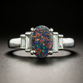 Estate .95 Carat Gem Australian Black Opal and Diamond Ring  - 2