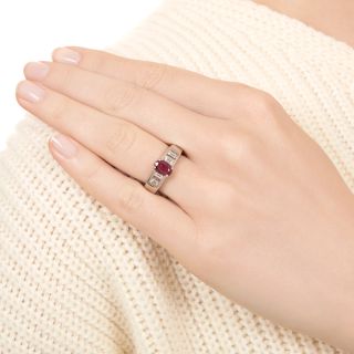 Estate .99 Carat Ruby and Baguette Diamond Ring