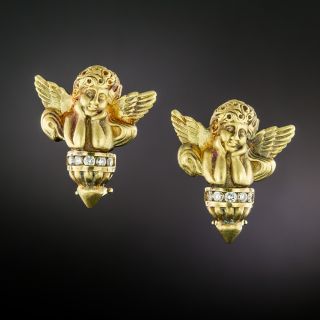 Estate Angel Earrings with Diamonds - 1