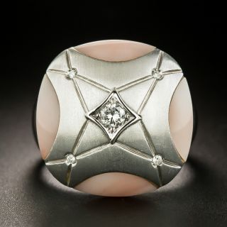 Estate Angel Skin Coral and Diamond Bombe Ring - 3