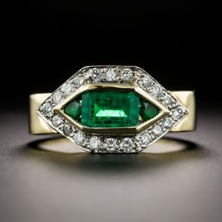 Estate Angular Emerald and Diamond Ring - 3