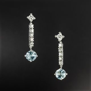 Estate Aquamarine and Diamond Dangle Earrings - 2