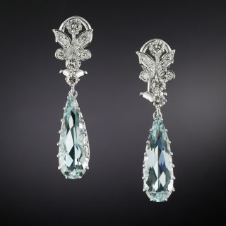 Estate Aquamarine and Diamond Dangle Earrings  - 2