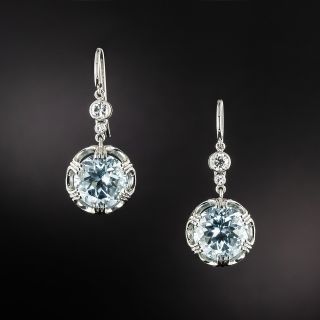 Estate Aquamarine and Diamond Drop Earrings  - 2