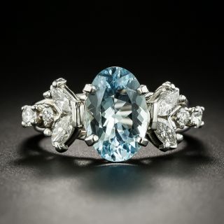 Estate Aquamarine and Diamond Ring - 2