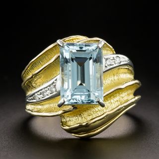 Estate Aquamarine and Diamond Ring - 3