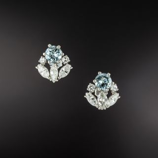 Estate Aquamarine and Diamond Stud Earrings  - 2