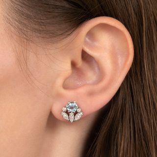 Estate Aquamarine and Diamond Stud Earrings 