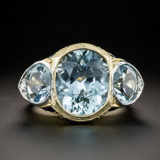 Estate Aquamarine, Diamond And Sapphire Ring - 3