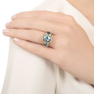 Estate Aquamarine, Diamond And Sapphire Ring