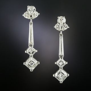 Estate Asscher-Cut Diamond Dangle Earrings - 2